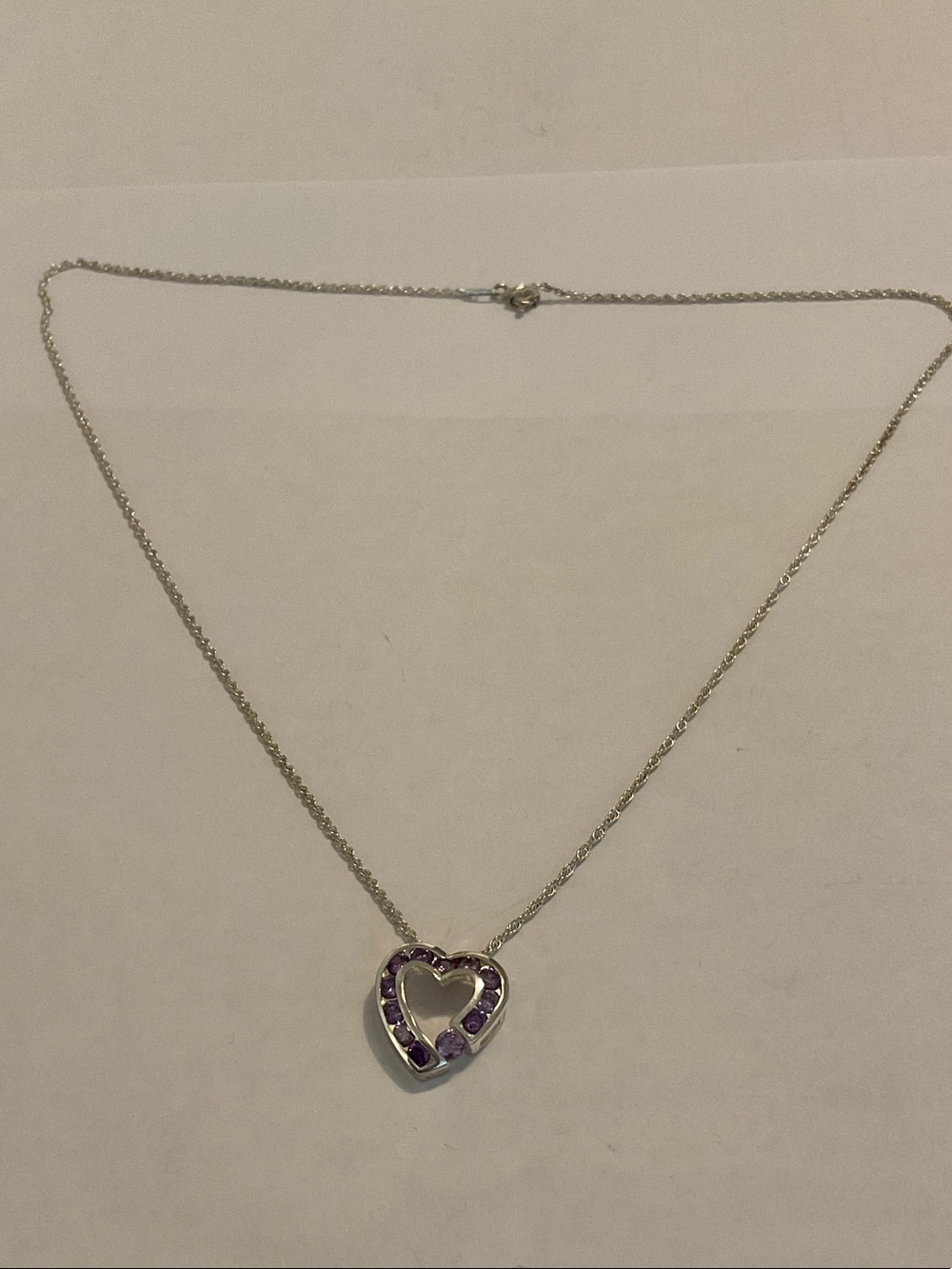 Sterling silver amethyst heart pendant necklace